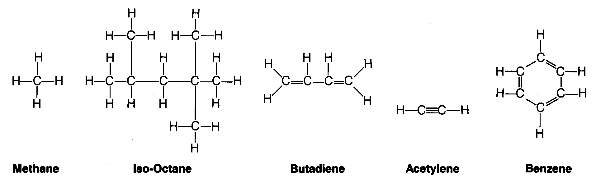 Structural formulae showing carbon bonding