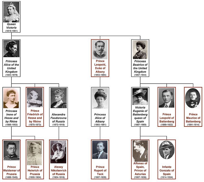 Chart showing helophilia in descendants of Queen Victoria